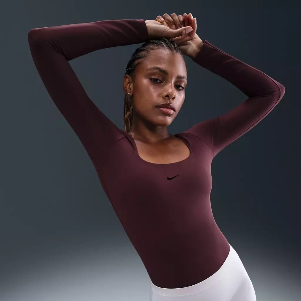 NWT Nike Form Long-Sleeve Bodysuit | Burgundy Crush | Size S